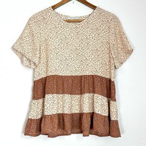 Paper Crane Boho Floral Babydoll Peplum Top Medium Cream Rust